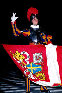 Then-Marco Rudolf Honegger takes an oath as a new member of the Swiss Guard on May 6, 2004, at the Vatican in Rome. After serving for two years, Honegger became a postulant at Einsiedeln Abbey in Switzerland. He recently completed a year of studies at Saint Meinrad Seminary and School of Theology in St. Meinrad. (Submitted photo)