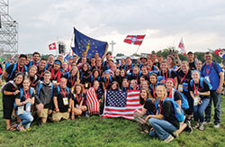 Young adults from the Archdiocese of Indianapolis pose for a group photo during World Youth Day in Krakow, Poland. Sixty-four young adults from central and southern Indiana made the 11-day pilgrimage to celebrate and deepen their Catholic faith with Pope Francis and more than 1.6 million young Catholics from around the world. (Submitted photo)