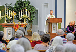 Archbishop Charles C. Thompson offers a reflection at Sacred Heart of Jesus Church in Terre Haute on Nov. 5 during a prayer vigil for the federal prisoners scheduled for execution in December and January at the Federal Correctional Complex in Terre Haute. (Photo by Natalie Hoefer)