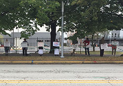 People give witness to the dignity of life along North Meridian Street in Indianapolis during the national LifeChain event on Oct. 7, 2019. (Criterion file photo by Natalie Hoefer)