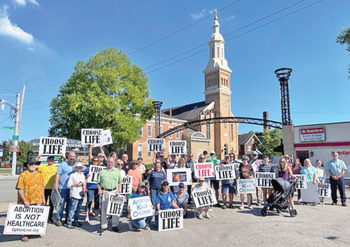 Participants in the LifeChain event in Lawrenceburg pose in front of St. Lawrence Church on Respect Life Sunday, celebrated on Oct. 1, 2023. Respect Life Sunday this year is on Oct. 6. (Submitted photo)