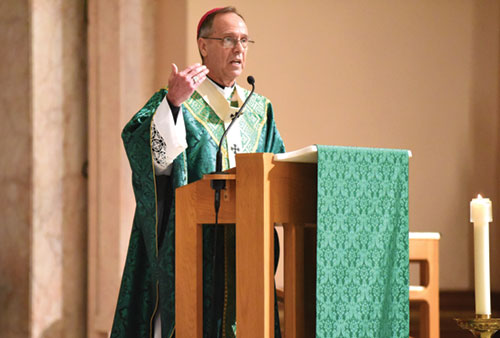 Archbishop Charles C. Thompson delivers a homily during a Sept. 18 Mass of Thanksgiving in SS. Peter and Paul Cathedral in Indianapolis for the National Eucharistic Congress. (Photo by Sean Gallagher)