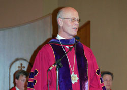 “We here are a close family. Close families do not fail,” said newly installed President F. Dennis Riegelnegg. He is the third lay president in the history of the college sponsored by the Missionaries of the Precious Blood.